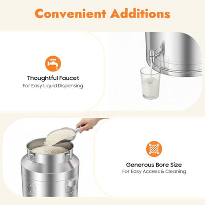 Stainless Steel Milk Can, 76L/20.1Gal Metal Drink Dispenser Airtight Canister with Faucet & Lid, Wine Oil Beverage Storage Container for Kitchen Restaurant Party, W15.8*H25.2in - size: 76L/20.1Gal w/Faucet