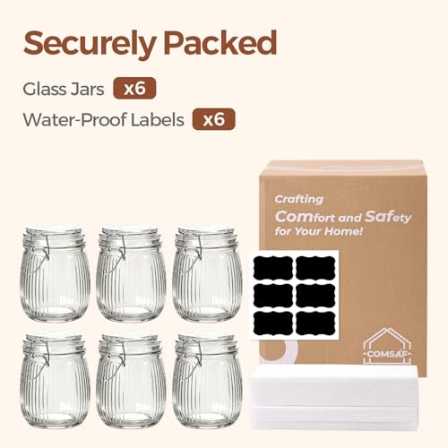 ComSaf Ribbed Glass Mason Jars with Airtight Lids 25 oz 6 Pack Coffee | Flour sugar coffee beans, Fermenting pickling, Farmhouse pantry decor, Kitchen storage, Dry food storage, Sourdough starter - size: 25oz*6-Ribbed