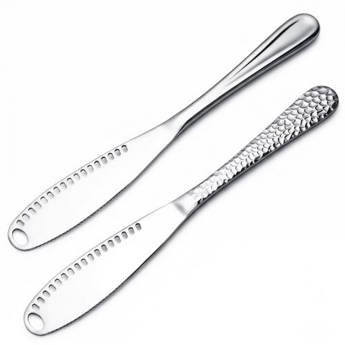 (2 pcs 3-in-1 Butter Spreader Knife - Stainless Steel Butter Knife for Butter & Cheese