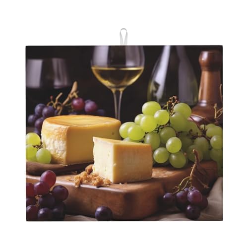 Wine Cheese Cake Grapes Print Dish Drying Mat for Kitchen Counter Ultra Absorbent Microfiber Dishes Drainer Mats Washable Drying Pads for Sinks 16 x 18 In - color: Wine Cheese Cake Grapes