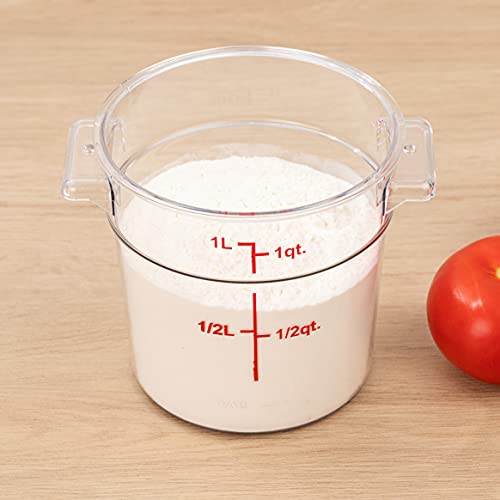 Restaurantware Met Lux 1 Quart Food Storage Container, 1 Round Commercial Storage Container - Lid Sold Separately, With Volume Markers, Clear Plastic Food Prep Bucket, Space-Saving Storage - size: 1 qt, style: 1 Count