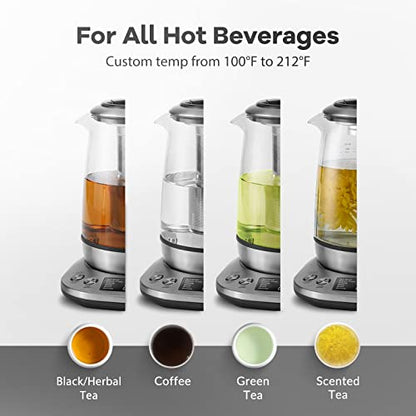 Mecity Electric Tea Kettle Borosilicate Glass Tea Maker With Temperature Control and Infuser - LCD Display and Preset Brewing Programs - 1.7 Liter Water Boiler - size: 1.8 Quarts