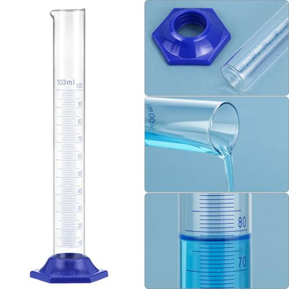 QWORK 100 mL Thick Glass Graduated Cylinder with Bumper Guards & Cylinder Brush, Measuring Liquid Lab Cylinders
