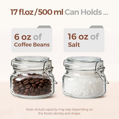 ComSaf Square Small 17 oz Glass Jars with Airtight Lids 6 Pack Wide Mouth | Overnight oats, Jam pickling, Spice storage, Gift jars, Sourdough pickling, Pantry organization, Jam jelly honey, Snacks - size: 17oz*6