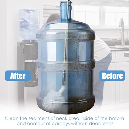 Stainless Steel Water Bucket Bottle Brush, 24" L-Shape, Nylon Bristles, 3 & 5 Gallon Jug Scrubber Brushes, Long Handle Household Cleaner Tool for Glass Carafe Drinking Bottle