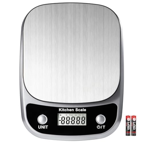 GRAM PRES Food Kitchen Scale Digital Weight Grams and Oz 10kg/1g | Professional Digital Kitchen Food Scales for Weight Loss Dieting Baking Cooking,Stainless Steel Weighing Platform,LCD Display - color: Silver-K1905-10kg