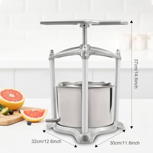Fruit Wine Press, Wine juicer, 1.6 Gal Fruit Cider Grinder w/Dual Stainless Steel Barrels, Manual Press Machine with Triangular Structure & T-Handle, for Cider Tincture Cheese Herb Vegetables