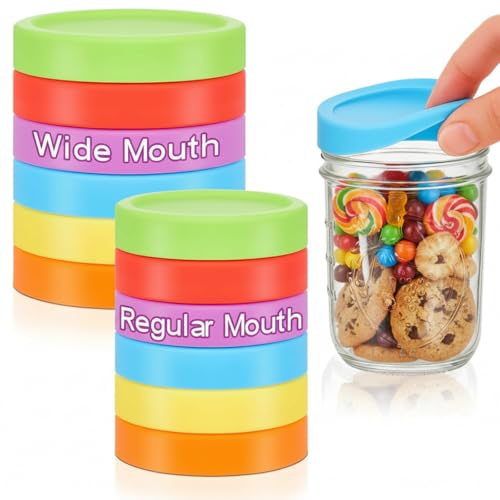 Teenyyou 12 Pcs Mason Jars 6 Wide and 6 Regular Mouth Lids Mason Jar Lids Thickened Leak Proof Lid for 86mm, 70mm Wide and Regular Mouth, Reusable Canning Jar Caps(Red Orange Yellow Green Blue Purple) - color: Red ,Orange ,Yellow, Green, Blue, Purple, siz