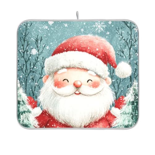 Winter Tree Christmas Santa Claus Blue Dish Drying Mat for Kitchen Counter Microfiber Absorbent Drainer Draining Rack Mats Small Cloth Kitchen Drying Pad Heat Resistant for Countertop 16x18 - color: Cute Tree Christmas Santa Claus, size: 16x18in