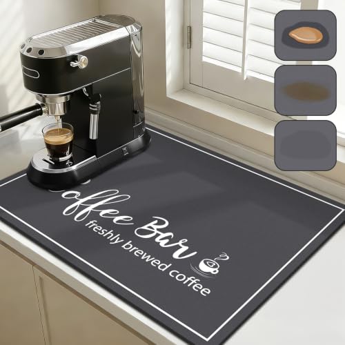 Findosom Dish Drying Mat, 18" x 24" Super Absorbent & Hide Stain Coffee Mat, Cuttable Drying Mat for Kitchen Counter, Coffee Bar Accessories, Under Dish Rack, Coffee Maker, Espresso Machine, DarkGrey - color: DarkGrey, size: 18" x 24"