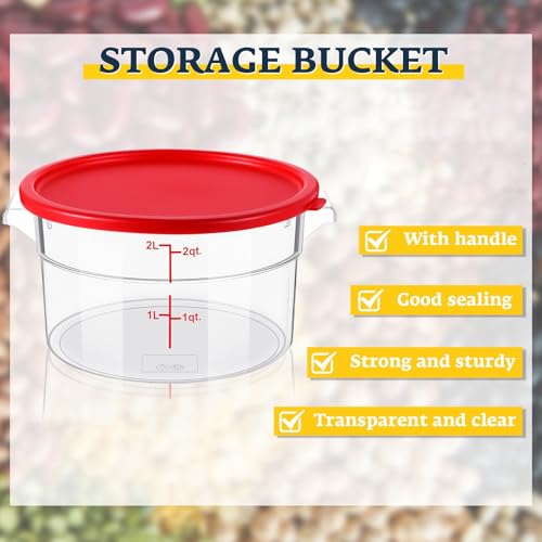 Ziliny 2 Pcs 2 Qt Clear Round Food Storage Container with Lid, Dough Proofing Bucket Clear Translucent Containers with Red Scale Commercial Grade for Pizza Bread Kitchen Organization(Red) - color: Red