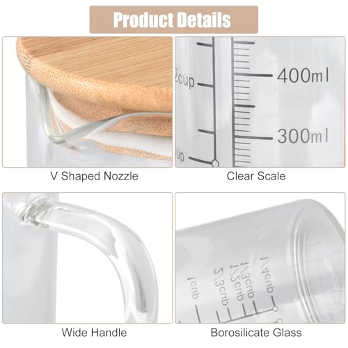 500ml/16.9oz Microwave Safe Glass Measuring Cup | Heat Resistant Borosilicate, V-Shaped Spout, Clear Scale, Multipurpose for Kitchen, Coffee & Yogurt(500ml/16.9oz) - size: 500ML