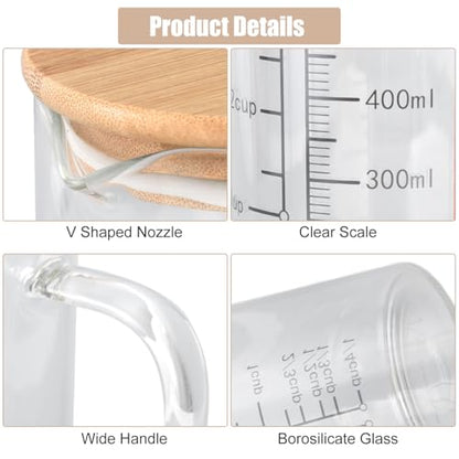500ml/16.9oz Microwave Safe Glass Measuring Cup | Heat Resistant Borosilicate, V-Shaped Spout, Clear Scale, Multipurpose for Kitchen, Coffee & Yogurt(500ml/16.9oz) - size: 500ML