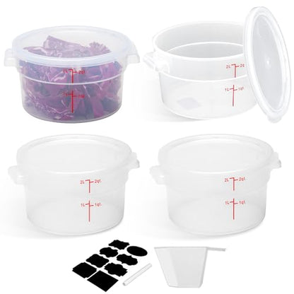 BIEAMA 4 Pack 2 Qt Round Food Storage Containers with Lids, Translucent PP | Include lids, labels, measuring cups and containers with capacity markings for food prep, pantry storage and dough proofing. - color: 2Qt Round-4 Pack