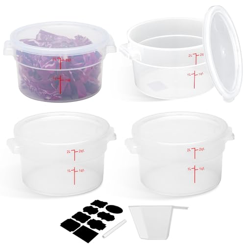 BIEAMA 4 Pack 2 Qt Round Food Storage Containers with Lids, Translucent PP | Include lids, labels, measuring cups and containers with capacity markings for food prep, pantry storage and dough proofing. - color: 2Qt Round-4 Pack