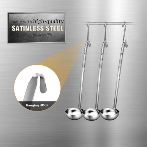 meekoo Stainless Steel Ladle Soup Handle Ladle with Pouring Rim for Kitchen Cooking Soup Sauce - size: 6 oz
