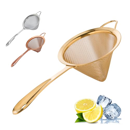 A Bar Above Gold Fine Mesh Cocktail Strainer, 304 Stainless Steel Conical Sieve, Elegant Bartender Tool with Ergonomic Handle for Tea, Coffee, Mixology, Culinary Use, and Double-Straining - color: Gold