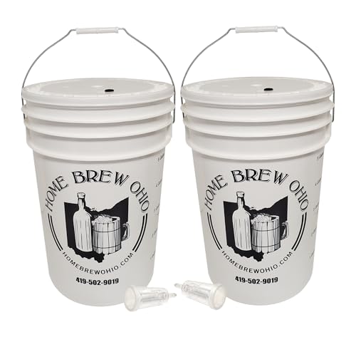 Home Brew Ohio 6.5 Gallon Fermenting Bucket with Grommeted Lid and Three-Piece Airlock - Set of 2