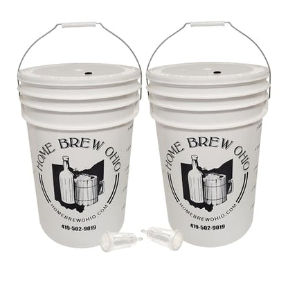 Home Brew Ohio 6.5 Gallon Fermenting Bucket with Grommeted Lid and Three-Piece Airlock - Set of 2