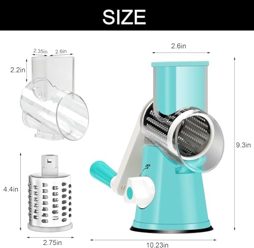 Cambom Rotary Cheese Grater Hand Crank Cheese Shredder for Fresh Cheese, Vegetable, Nuts,Non-slip Suction Base，Three Blades,Blue - color: Blue, size: 3 BLADES