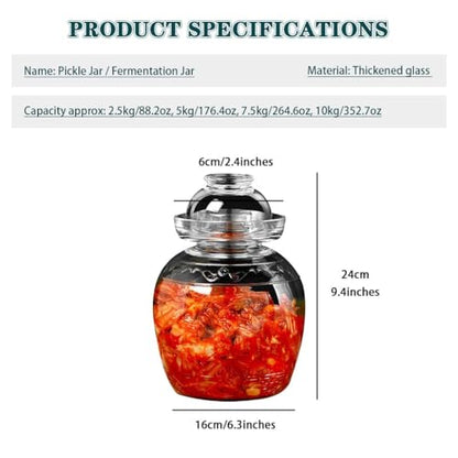 Water-Tight Korean Fermentation Jar, Thickened Glass Transparent Kimchi Jar, Pickle Jar with Auspicious Cloud Pattern, Kimchi Storage Jar(2.5kg) - size: 2.5kg