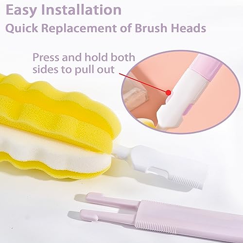 INVODA 4PCS Bottle Brush Long Handle Cup Cleaner Brush Sponge Bottle Scrubber Detachable Handle Portable Sponge Cleaning Brush for Baby Bottle Dishwashing Kitchen Clean Glasses Mugs (4 PCS) - color: Yellow Sponge Brush 4pcs