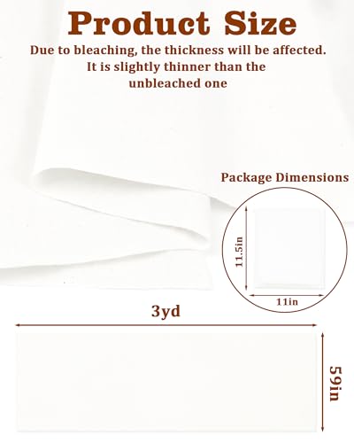 FIVEIZERO 100% Cotton Muslin Fabric by The Yard,59in x 3yd White Bleached Cotton Muslin Cloths–Medium Weight Beige Calico Fabric for Sewing,Quilting,Embroidery,Crafts & Apparel Projects - color: White, size: 3 yards pre cut
