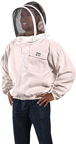 Bees & Co K74 Natural Cotton Beekeeper Jacket with Fencing Veil - size: Small