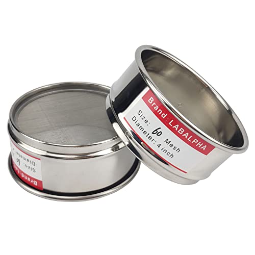 LABALPHA 60 Mesh Lab Sieves, Test Sieve #60 Mesh, 4'' Diameter, 304 Stainless Steel Wire Cloth (0.3mm) - size: 60 mesh (0.3mm)
