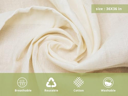 PurpleEssences Cheese Cloths for Straining 36x36 Inch - Reusable Unbleached Cotton Cheesecloth with Hemmed Edge for Cooking, Yogurt, Nut Milk, Broth & Crafts - Natural, Set of 4