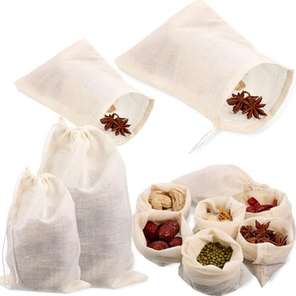 Boao 24 Pcs Spice Cooking Cheesecloth Bags for Straining Reusable Empty Tea Drawstring Soup Muslin Bags(3 x 4 Inch, 6 x 8 Inch) - size: 3 x 4 Inch, 6 x 8 Inch