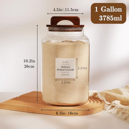 2 Pack Large Glass Flour and Sugar Containers with 132 Pantry Labels - 1 Gallon Glass Canisters with Bamboo Airtight Lids - Farmhouse Glass Cookie Jars for Rice, Pasta, Cereal, Bath Salt - size: 1 Gallon-2 Pack