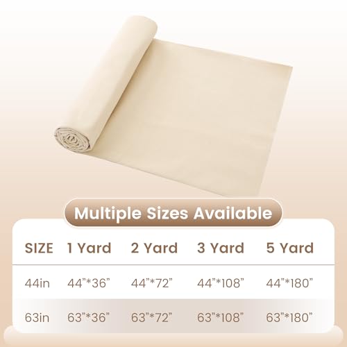 KUUP 100% Cotton Muslin Fabric, 44" Wide, 1/2/3/5 Yards, Natural Unbleached Muslin Fabric by Yard, Light Weight Soft Breathable Cotton Fabric for Sewing Embroidery, Garments, Crafts, Binding - color: Natural, size: 44-1 Yards