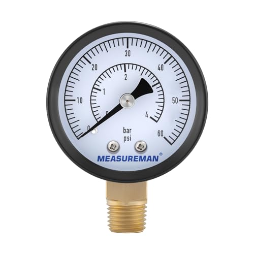 MEASUREMAN CO2 Regulator Gauge Set for Beer Kegs, 0-60 PSI, Dual Scale, Bar/PSI, 2’’ Dial, 1/4’’ NPT, Radial Mount, Black Iron Case, Aluminum Pointer, High-Precision Pressure Control,Brass Internal - size: 1pc, style: 0-60 psi Single Gauge