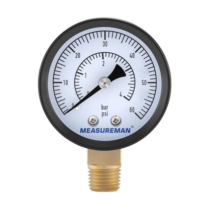 MEASUREMAN CO2 Regulator Gauge Set for Beer Kegs, 0-60 PSI, Dual Scale, Bar/PSI, 2’’ Dial, 1/4’’ NPT, Radial Mount, Black Iron Case, Aluminum Pointer, High-Precision Pressure Control,Brass Internal - size: 1pc, style: 0-60 psi Single Gauge