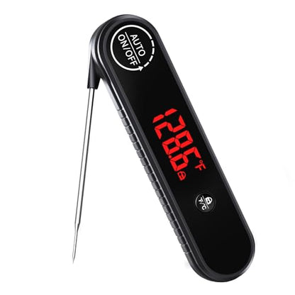 Meat Thermometer Digital, 0.3s Instant Read Food Thermometer with Auto-Rotating LED Display & Calibration Function, Magnetic Back for Cooking, Grilling, BBQ, Smoker (Black) - color: Black