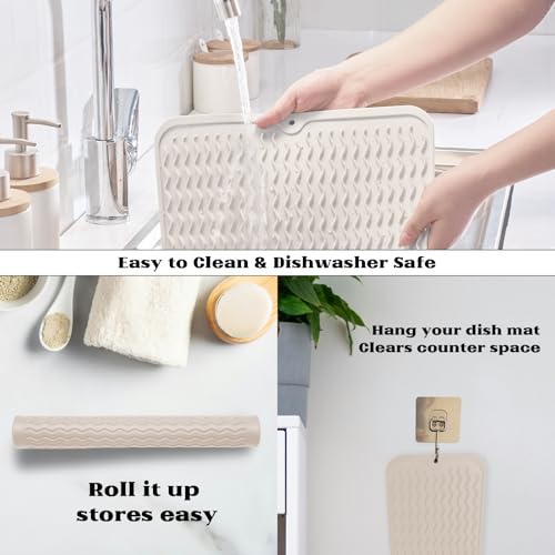 ZLR Silicone Dish Drying Mat for Kitchen Counter (12" x 16" / 307 x 405mm) - Large Fast-Dry Drainer Mat with Raised Wavy Ridges & 5mm Lip - Non-Slip, Heat Resistant 450°F, BPA-Free (Cassava White) - color: Cassava White, size: 16" x 12"