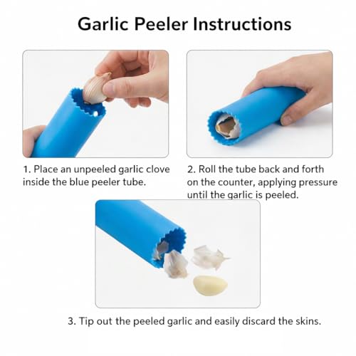 Silicone Garlic Peeler Tube Roller with Brush, 2-in-1 Kitchen Gadget Set, Measuring Spoon with Cleaning Brush (5ml & 3ml) and Silicone Garlic Peeler, Easy-Clean Kitchen Utensils with Hanging Loops - color: Peeler+ Spoon