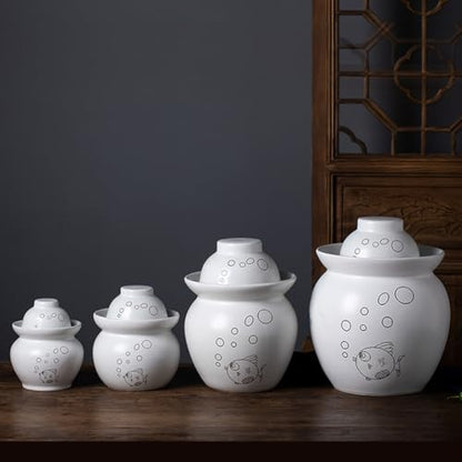 MRYBD Ceramic Pickle Jar With Water Seal,Kimchi Containers, Fermentation Jar, Fermentation Jars Ceramic Pots, Sealed Fermentation Jars With Lids, Sauerkraut Crock White-0.6L - size: 0.6L