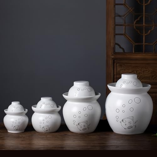 MRYBD Ceramic Pickle Jar With Water Seal,Kimchi Containers, Fermentation Jar, Fermentation Jars Ceramic Pots, Sealed Fermentation Jars With Lids, Sauerkraut Crock White-7L - size: 7L