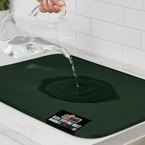 GORILLA GRIP Ultra Water Absorbent Microfiber Dish Drying Mat, 18x24, Slip Resistant Grip Dot Backing, Fast Drying Pad for Dishes, Kitchen Sink Counter, Machine Washable Dishrack Mats, Hunter Green - color: Hunter Green, size: 18" x 24", style: Microfiber