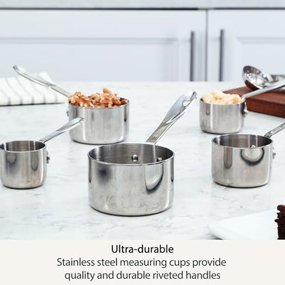 All-Clad Kitchen Accessories Stainless Steel Measuring Cup Set 5 Piece Cookware, Pots and Pans, Dishwasher Safe Silver - size: 5-piece