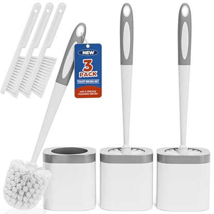 Holaloha Toilet Brush, 3 Pack Toilet Brush and Holder Set Bathroom Accessories, Toilet Bowl Brush and Holder with 3 Crevice Brush for Bathroom, Toilet Scrubber Brush (White) - color: White