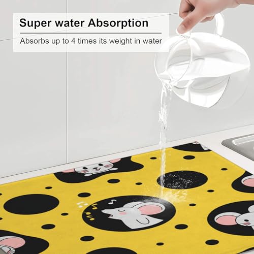 Dish Drying Mat for Kitchen Counter - Cheese Mouse Absorbent Heat Resistant Microfiber Dishes Drainer Mat - Kitchen Gadgets Large Coffee Machine Dish Rack Pad 18"X24"