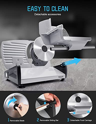 Upgrade DC motor Meat Slicer Machine for Home, Quiet 200W Deli Slicer with 2 Removable 7.5'' Stainless Steel Blades, Adjustable Dial for 0-15mm