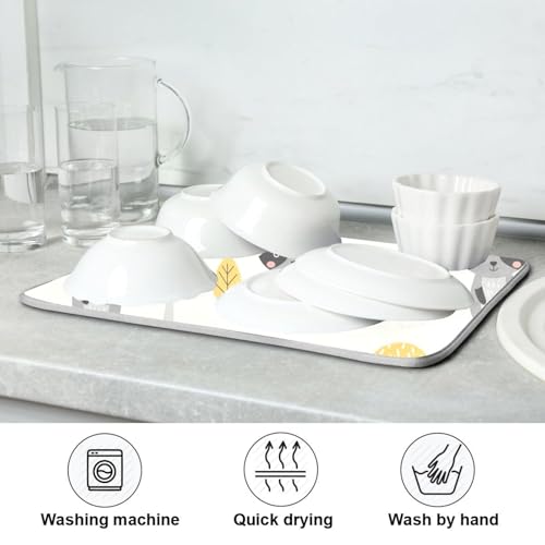 Raccoon Tree Mushroom Dish Drying Mat for Kitchen Counter Super Absorbent Draining Mat with Non-slip Backed Sink Tray Mat for Sinks Countertops Draining Racks Dish Bottles Cups Bowl