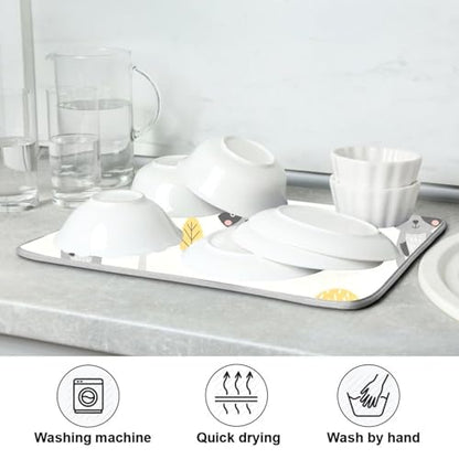 Raccoon Tree Mushroom Dish Drying Mat for Kitchen Counter Super Absorbent Draining Mat with Non-slip Backed Sink Tray Mat for Sinks Countertops Draining Racks Dish Bottles Cups Bowl