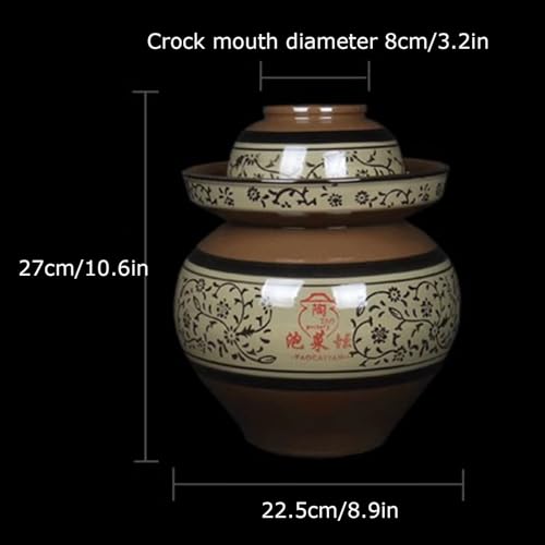 Traditional Chinese Ceramic Fermentation Crock With Lid, Stoneware Sauerkraut Pickling Jar, 1 Pcs(4L) - size: 4L