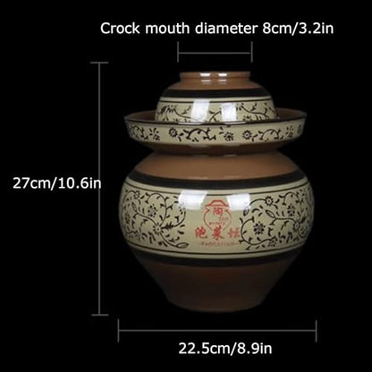 Traditional Chinese Ceramic Fermentation Crock With Lid, Stoneware Sauerkraut Pickling Jar, 1 Pcs(4L) - size: 4L