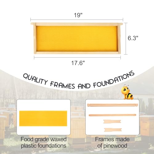 8 Frame Medium Super Box for Honey Bee Hives Beeswax Coated Langstroth Medium Bee Hive Box Includes Beehive Frames and Waxed Foundation Sheets (Unassembled) - size: 8 frame medium